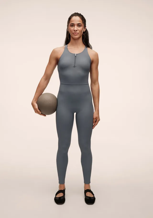 Casall Brace Rib Zip Catsuit tuta blu mezza zip